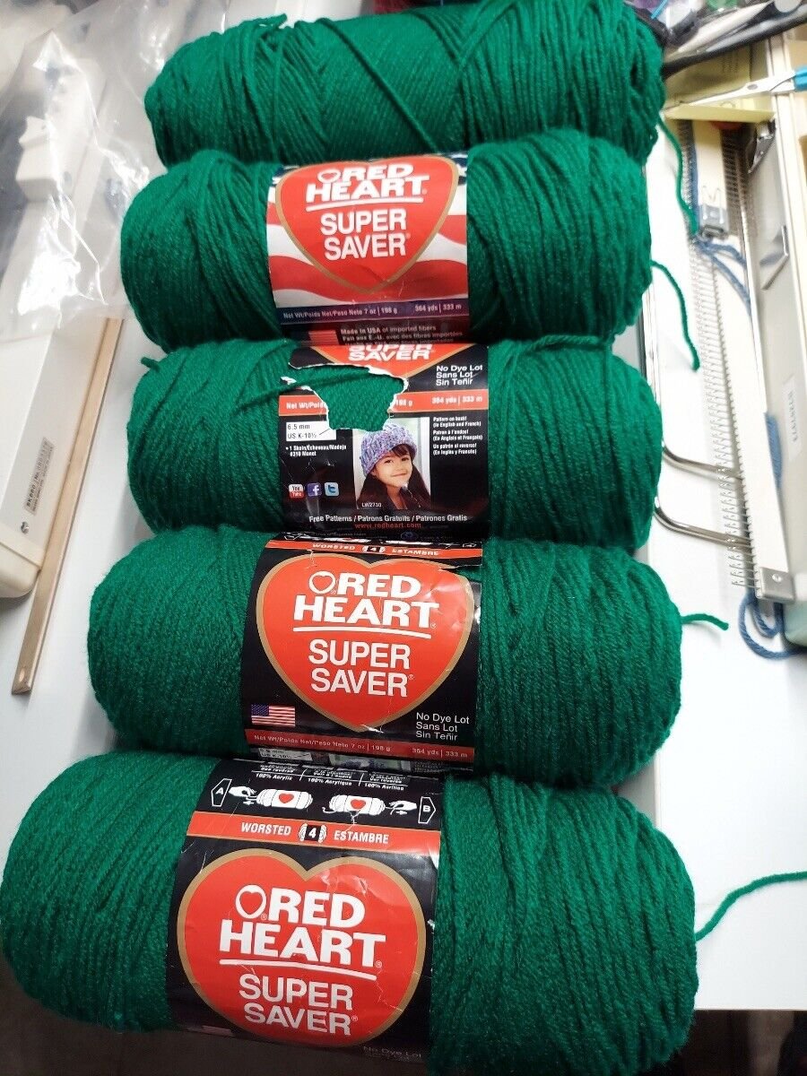 Red Heart Super Saver 7 oz, 198 g each Set of 5 Skein Paddy Green