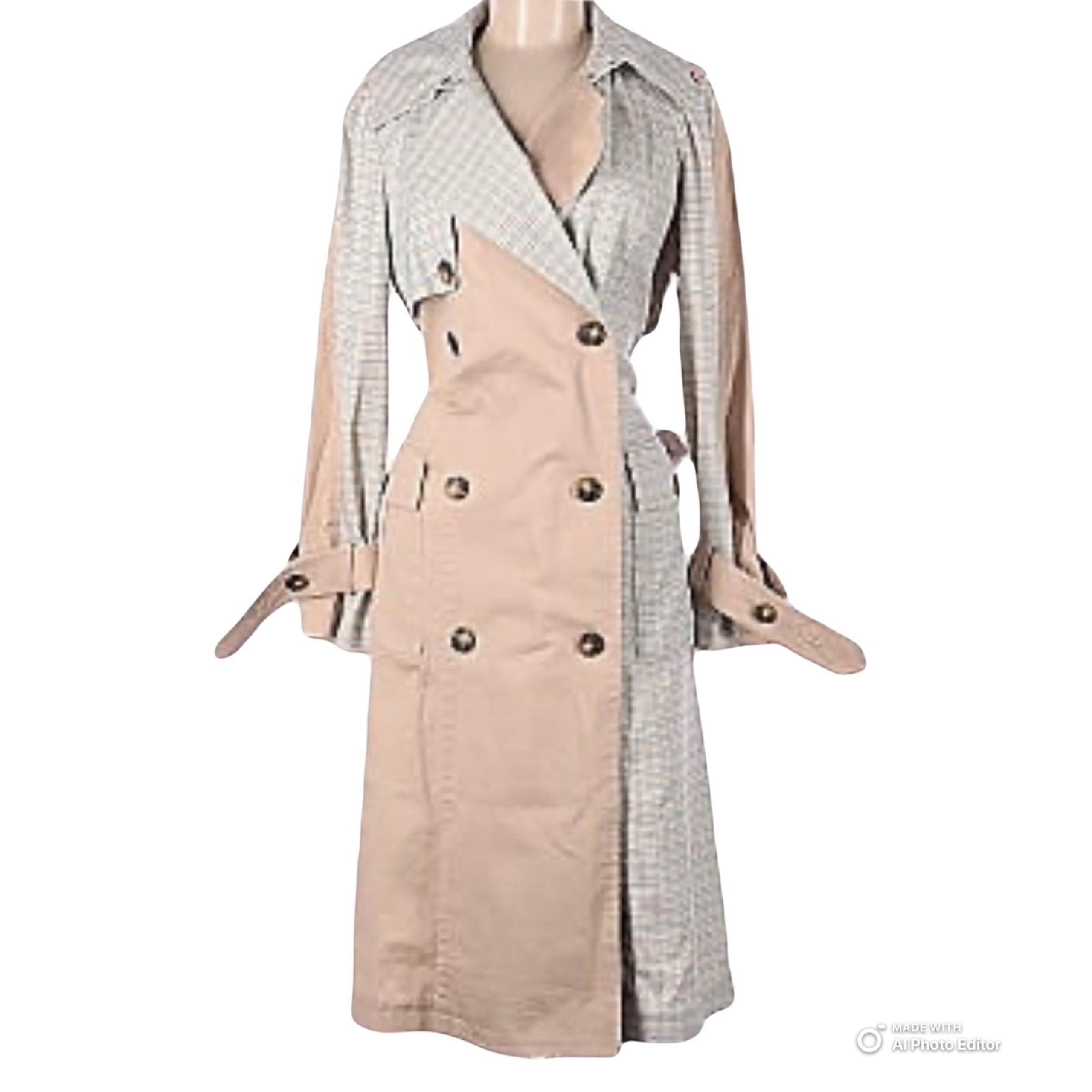 ✨Avec les Filles✨ NWT Women's Mixed Media Plaid Cotton Trench Coat Small
