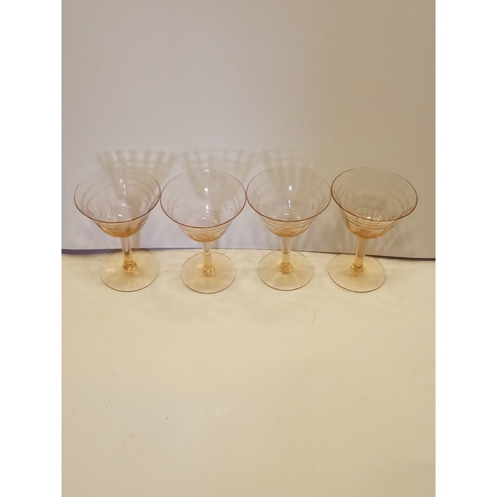 Blush Pink Depression Glasses Etched Floral Champagne Wine Cocktail Set Of 4
