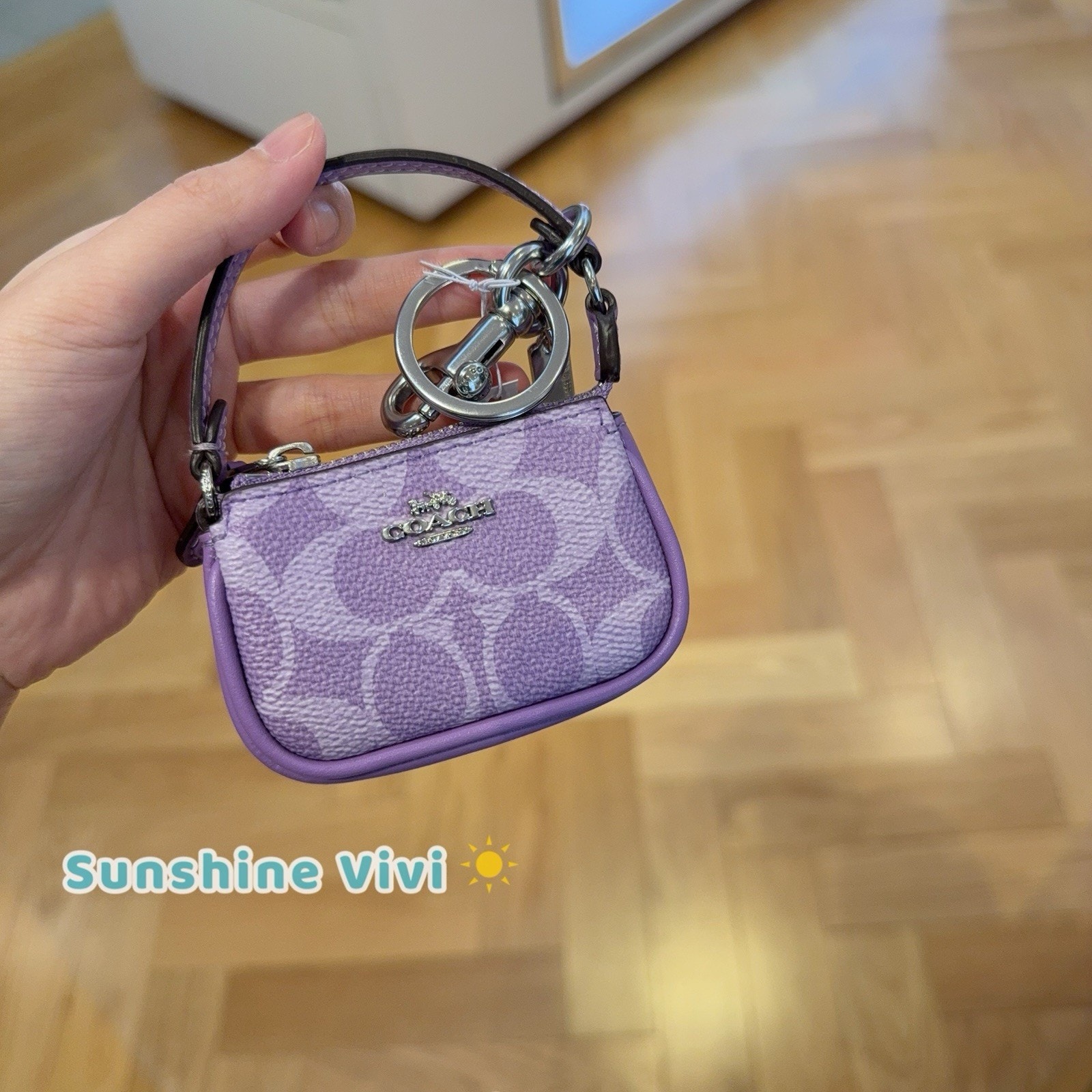 NWT Coach Mini Nolita Bag Charm In Signature Canvas CX067, SILVER/IRIS