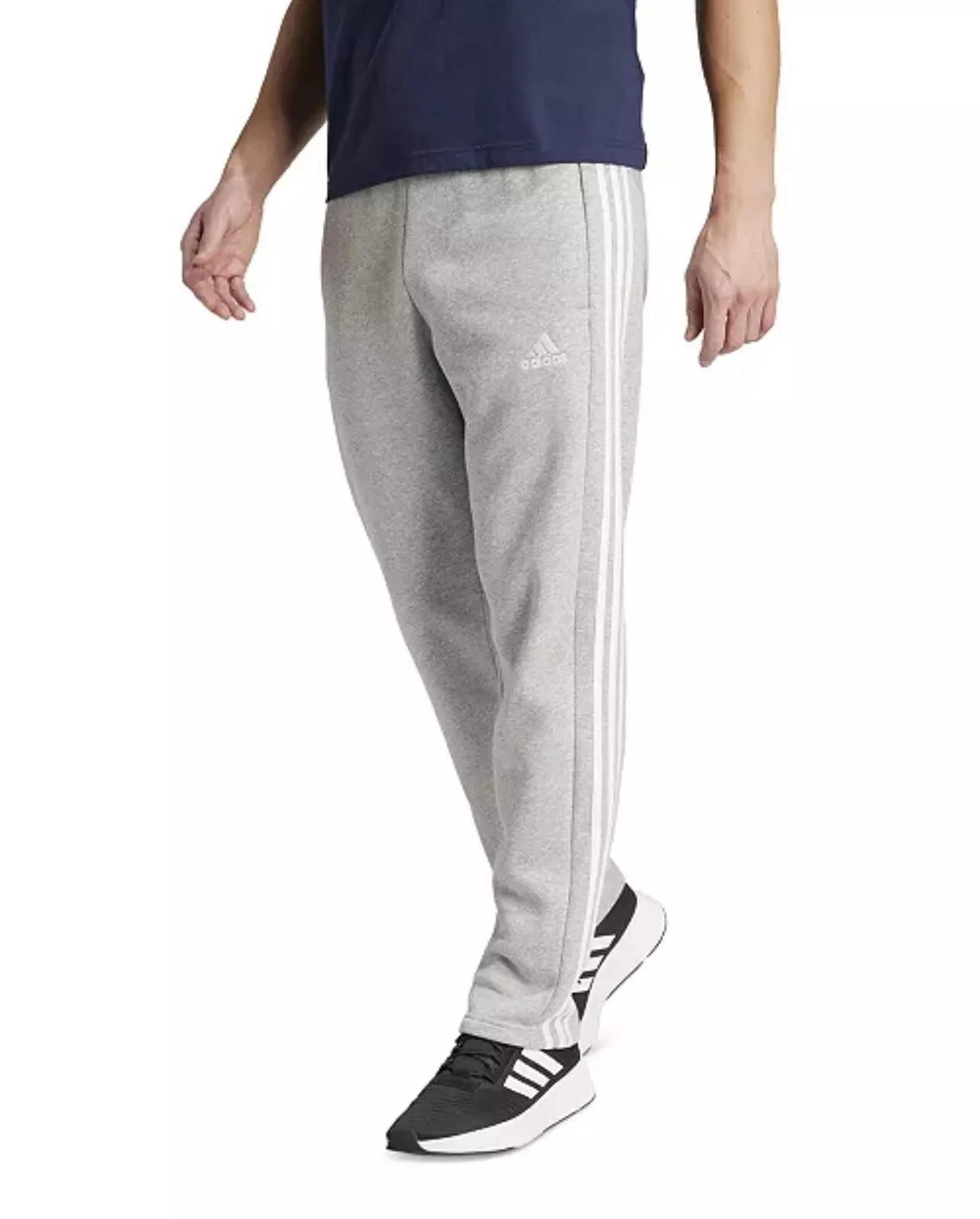 Adidas Men’s ESSENTIALS 3-STRIPES OPEN HEM FLEECE PANTS Grey Men Sz Small IJ887