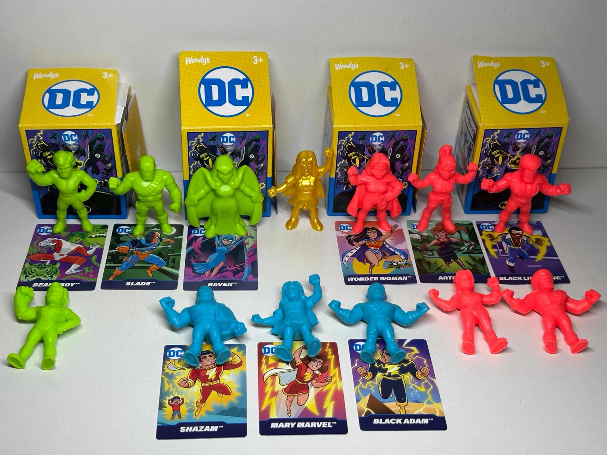 Wendy’s DC Comics Gold Blue Green Red Mini Figures Super Heroes Kids Meal Lot 13