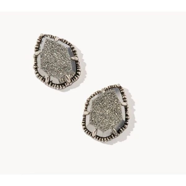 Kendra Scott Tessa Vintage Gold Statement Stud Earrings in Platinum Drusy