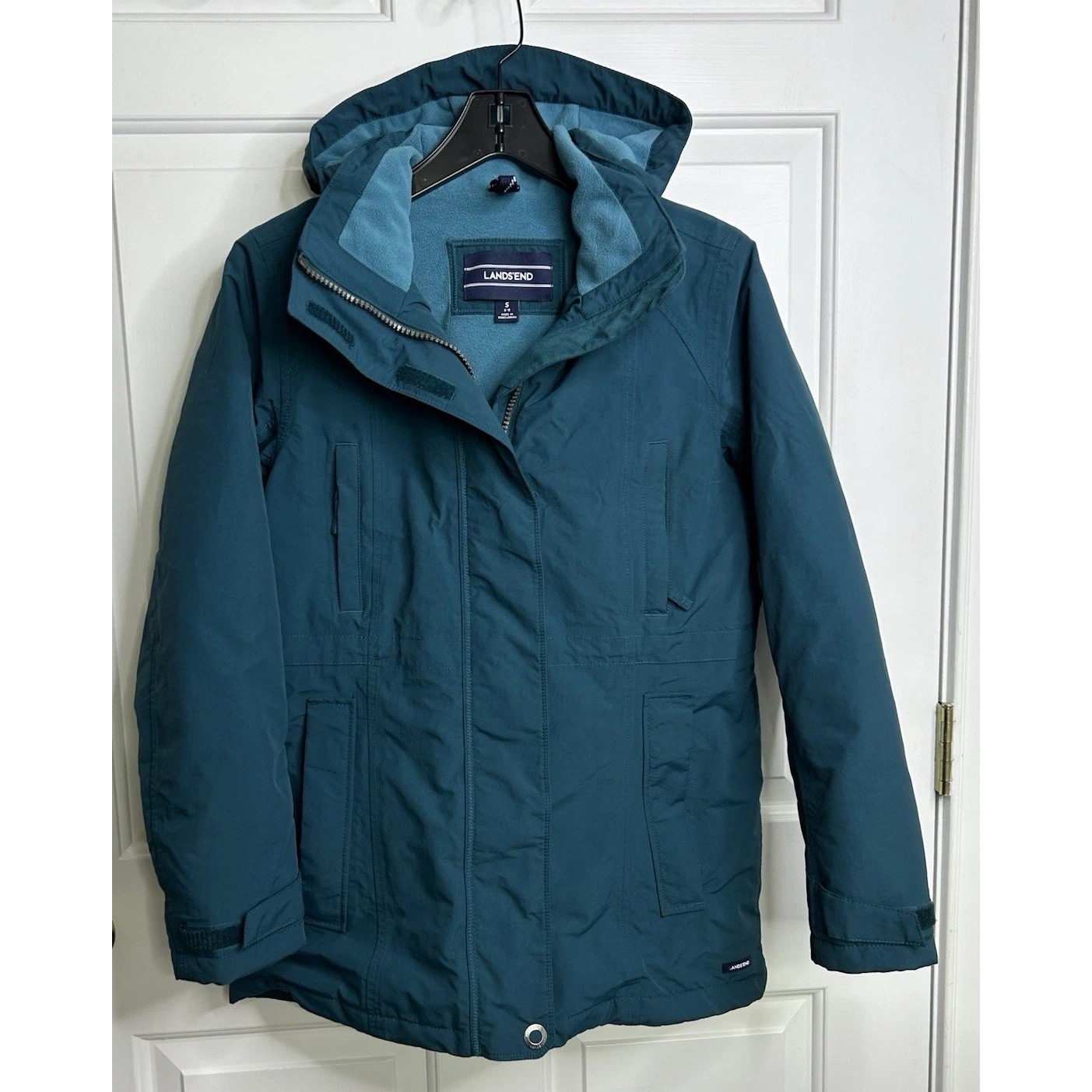 Lands' End Squall Jacket Women's Small 6-8 Fleece Lined Parka Coat + Hood Teal