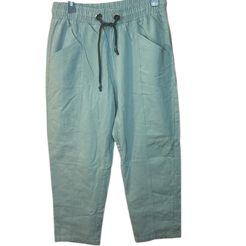 ZARA Stretchy Cropped Straight Leg Jogger Casual Pants Army Green Women's Large