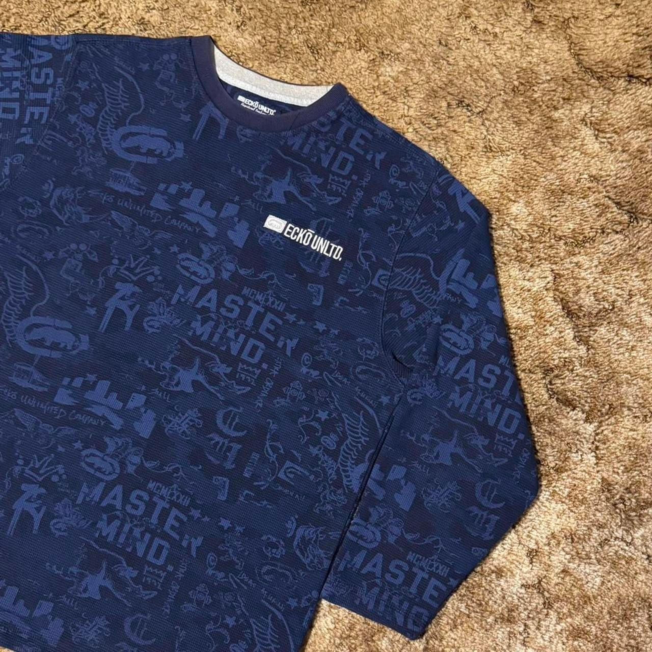 Vintage Y2K Ecko Unltd. Blue Camo Knit Sweater XXLarge