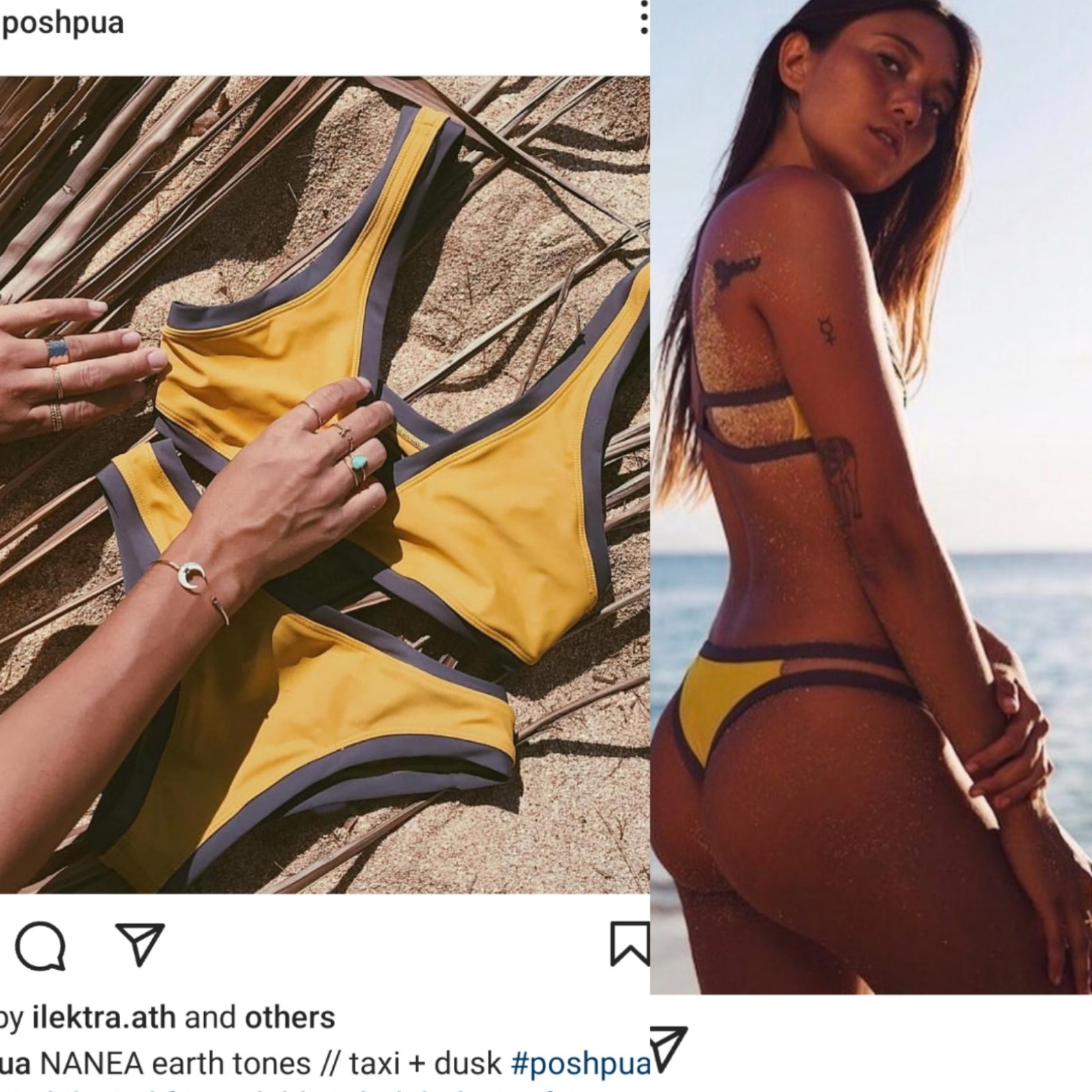 Nwt Posh Pua nANeA yellow gray bikini S busty