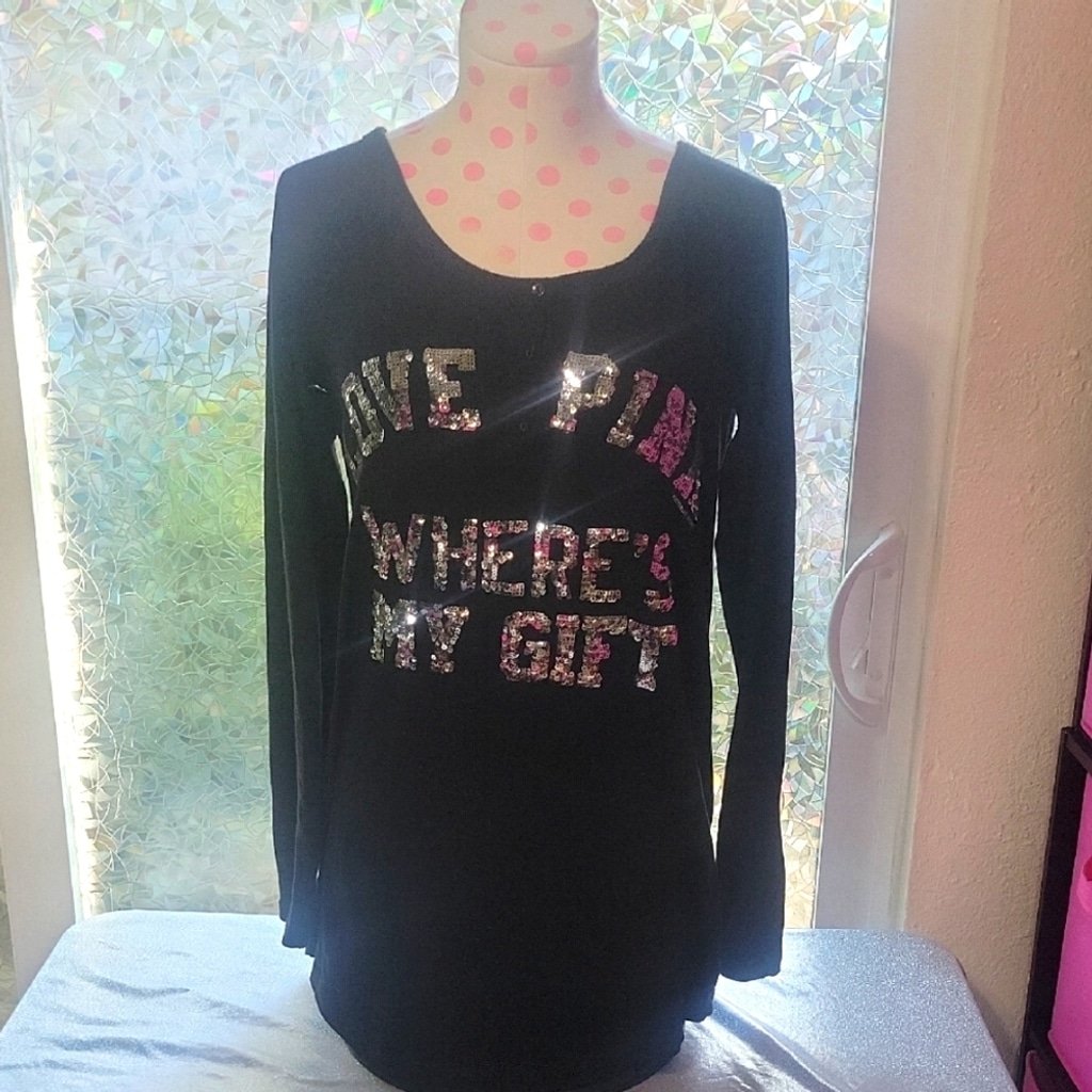 Y2K Vintage Pink VS Where's My Gift Black Soft Sleepshirt Pajamas Sz:S