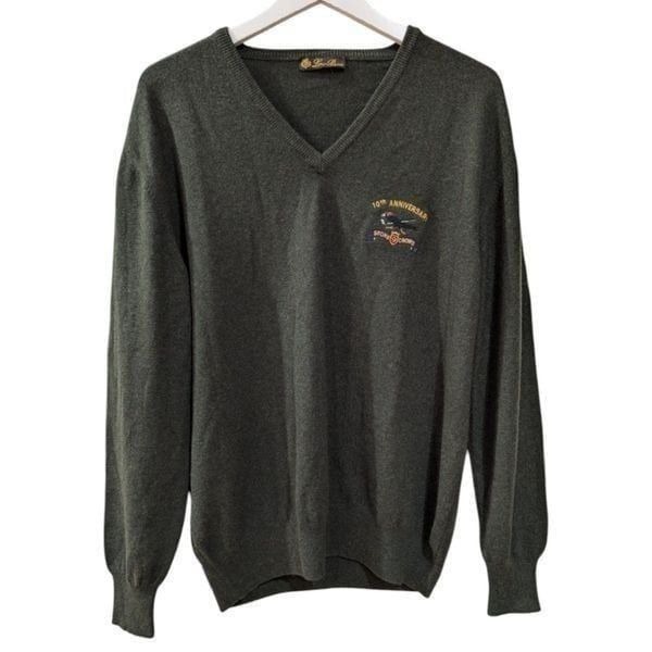 Loro Piana 100% Cashmere Men's EU 50 V Neck Lightweight Knitted Sweater Green