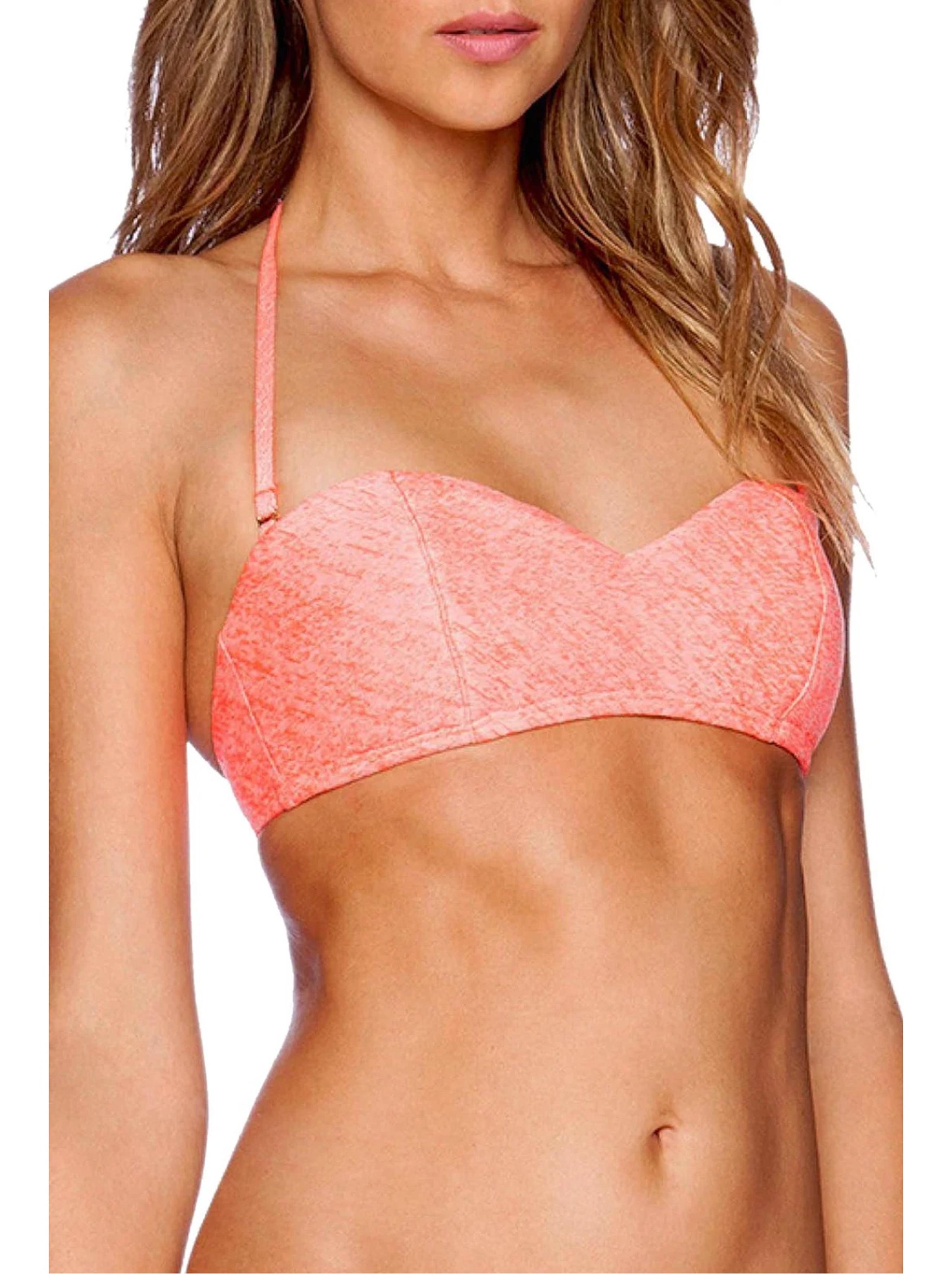 NWT Lolli Foamed Swim Suit Bandeau Top with Detachable Halter Strap in Coral