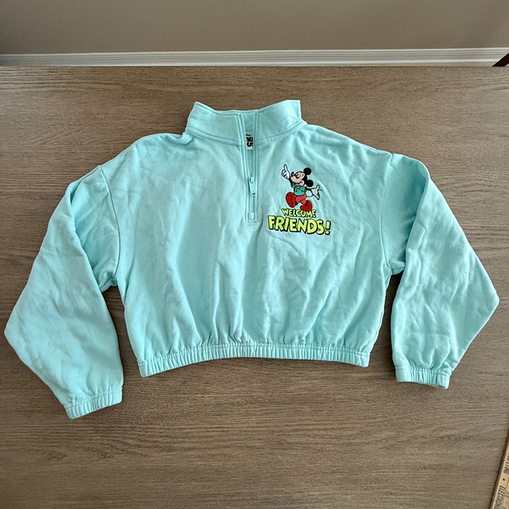Disney World Mickey Mouse Cropped Sweater Sweatshirt Quarter Zip NEW