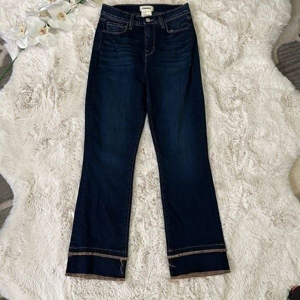 L'AGENCE Jada Carson Tiered Hem Straight Leg High Rise Dark Wash Jeans Size 25