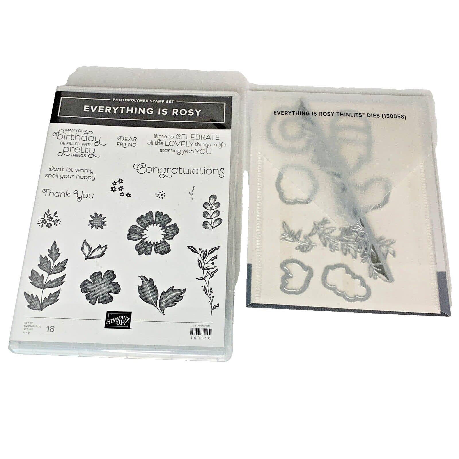 Stampin Up Everything is Rosy Stamp Set & Thinlits Dies Flowers Greetings