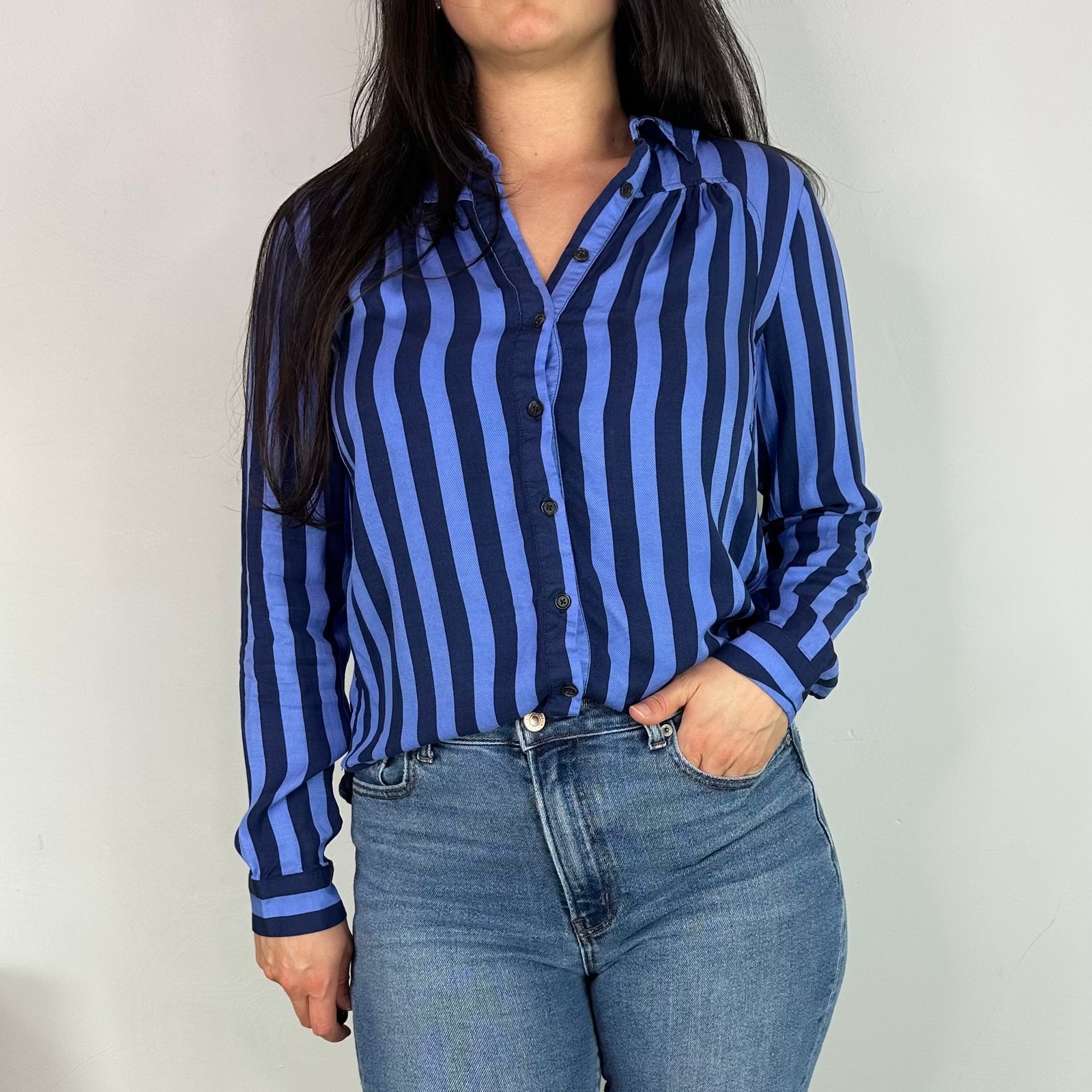 Anthropologie Maeve Breckenridge Blue Striped Button Down Shirt