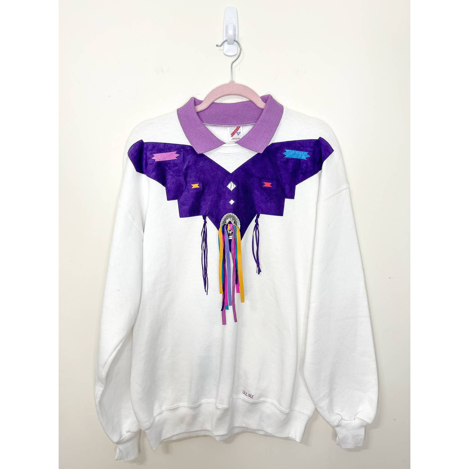 Vintage Western-Style Collared Tassel Pullover Sweatshirt Size XL