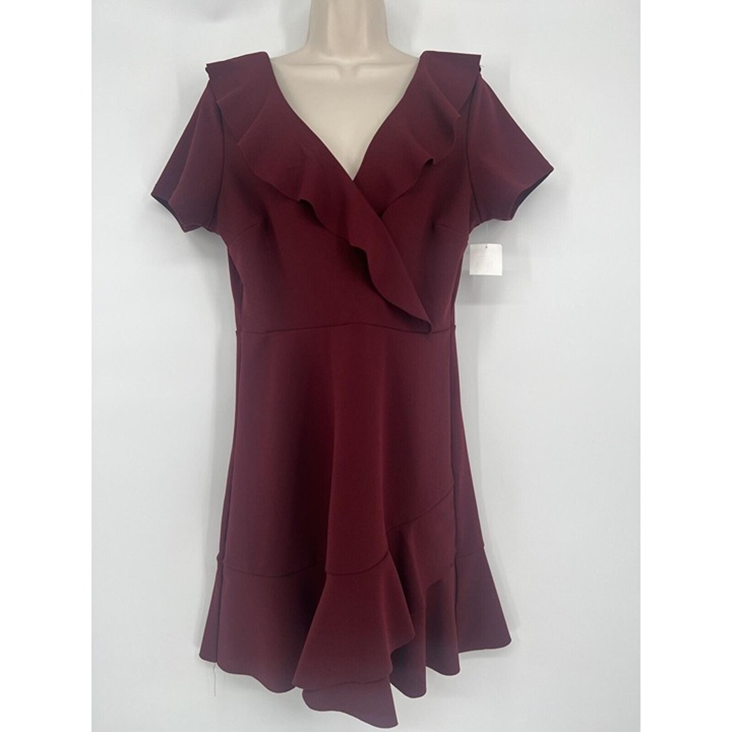 Women’s Chelsea 28 Faux Wrap Ruffle Mini Dress Maroon Size 1