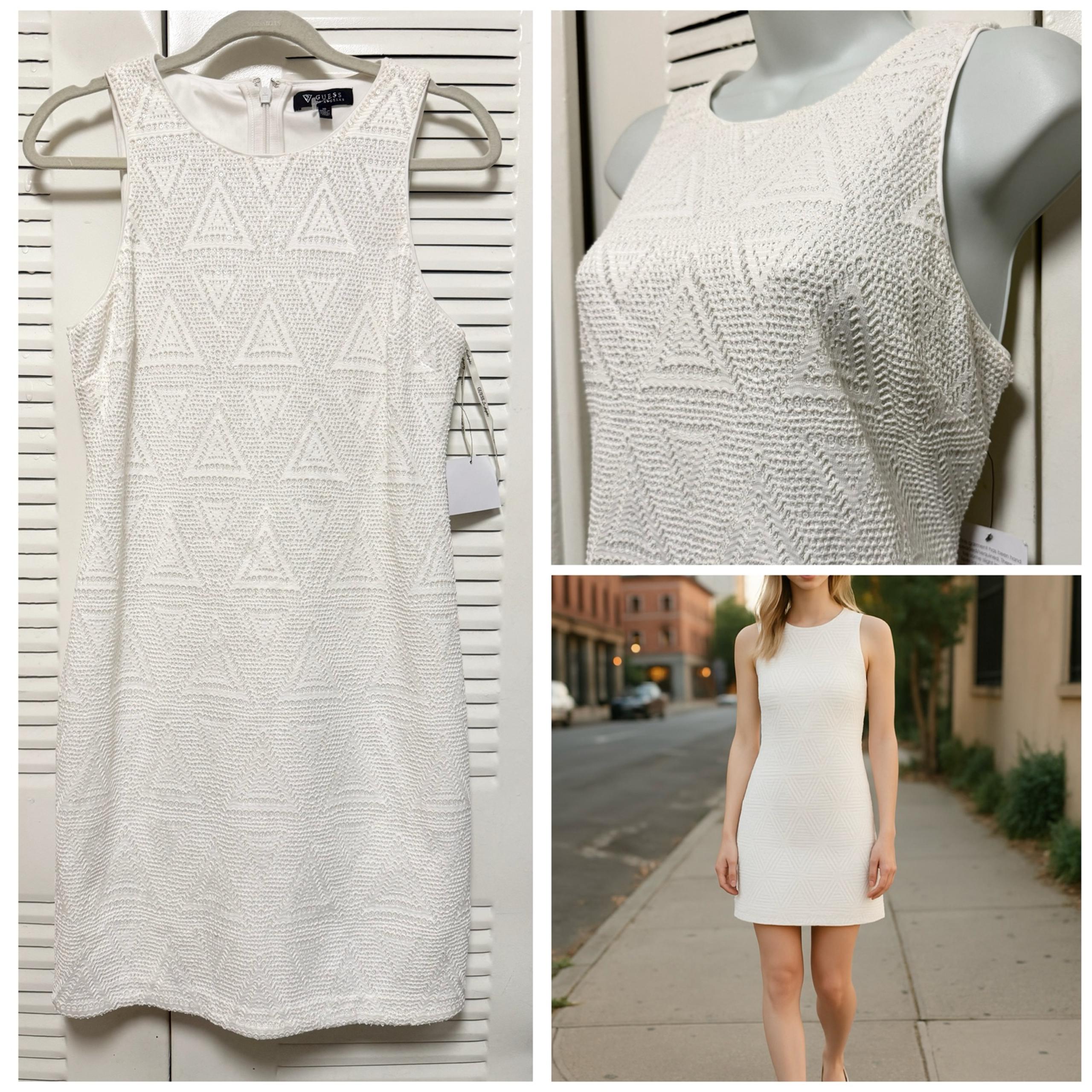 NWT- GUESS Sequin Textured Sleeveless White Dress Sz 10