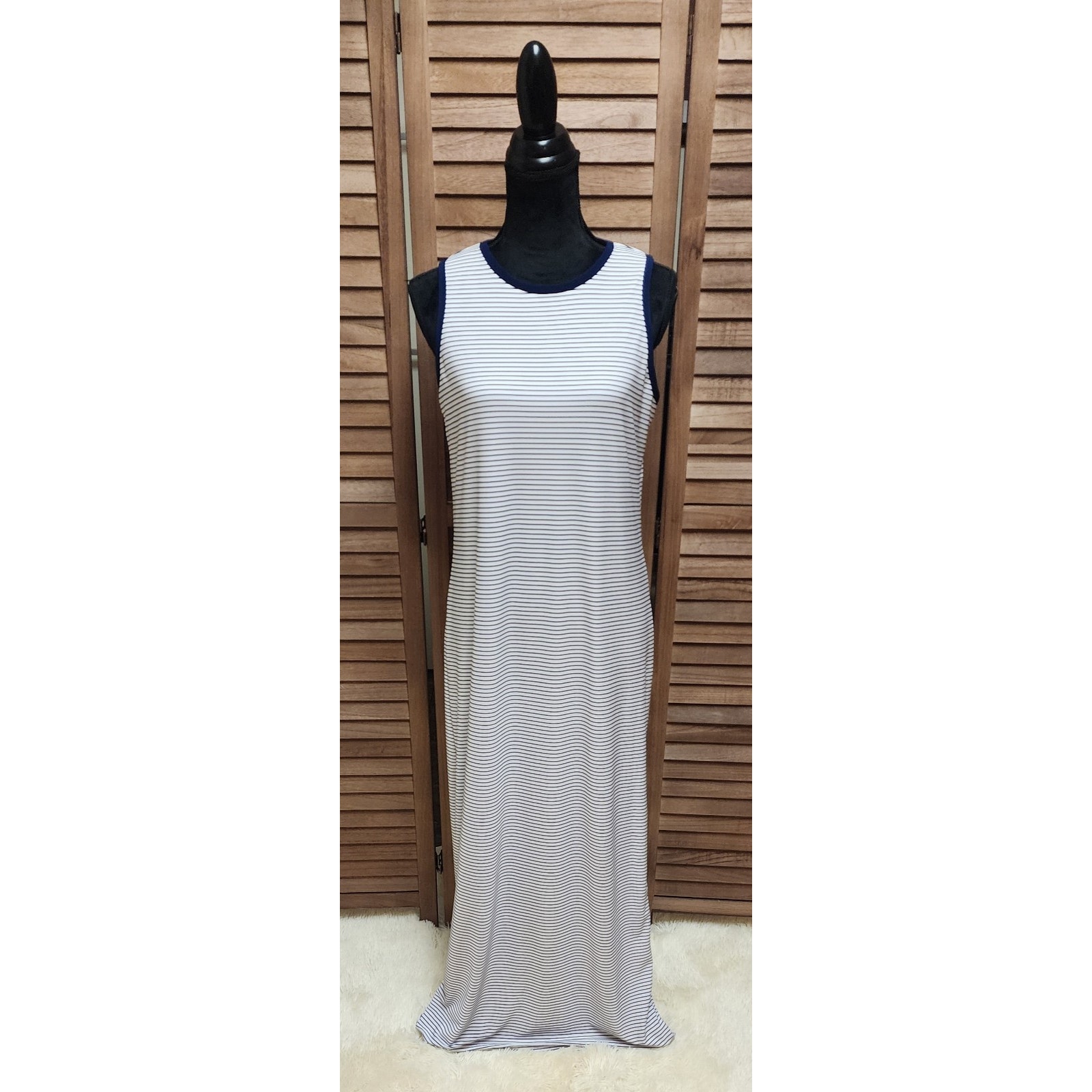Lauren Ralph Lauren Womens Size Large Blue Striped Sleeveless Maxi Summer Dress
