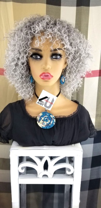 Kinky bang salt and pepper ombre wig
