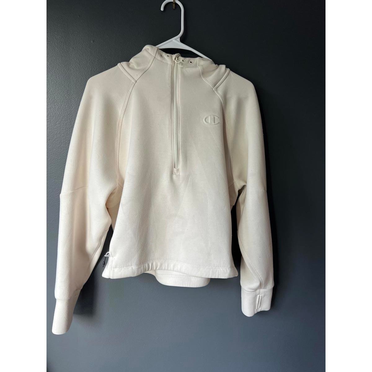 Champion Women's Half-Zip Hoodie - Cream Size Small