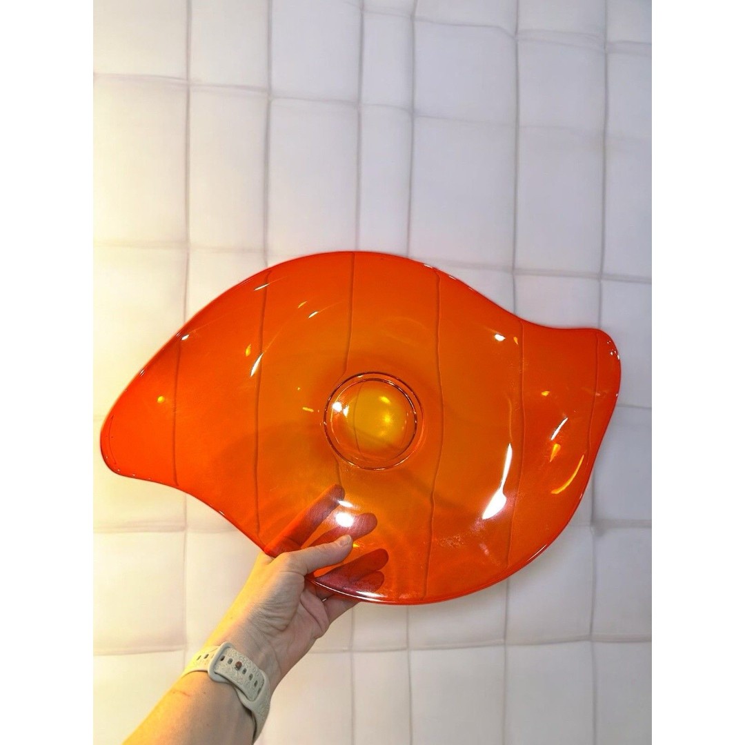 Vtg MCM Viking Glass Persimmon Epic Atomic Oblong Glass Tray 19 UV Reacting