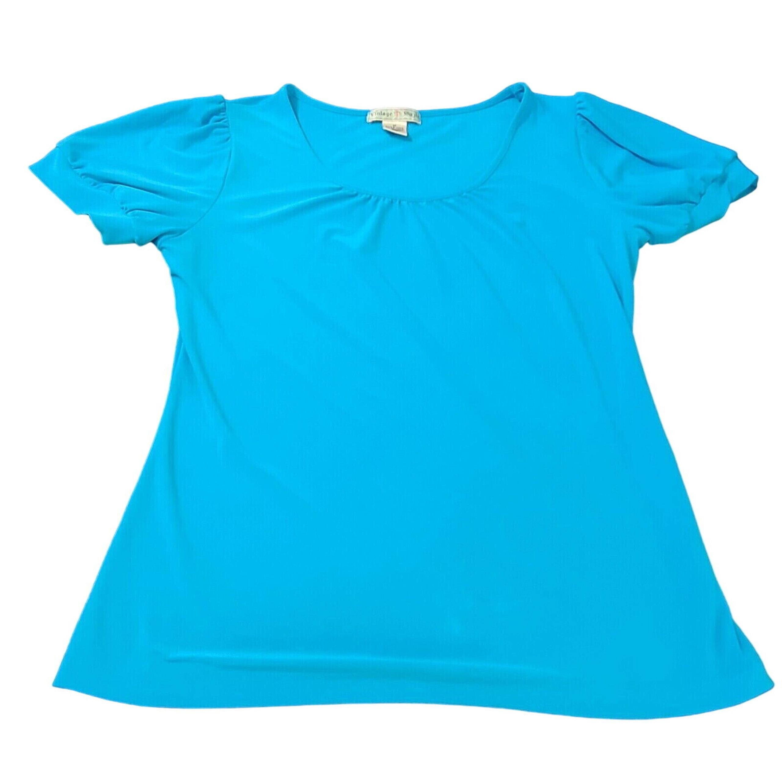 Vintage Suzie Womens T-Shirt Blue Size Medium Polyester Short Sleeve Stretch