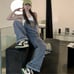All-in-one jumpsuit overall denim pants.