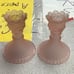 Set of 2 pink depression satin frosted glass candlestick holders