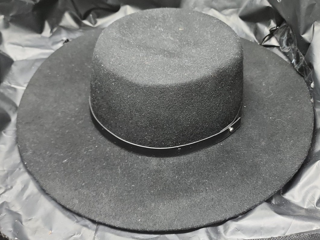 H&M Lg 58 Black Divided Fedora 100% Wool Hat 15in Length, 4in Tall, 23in Circ