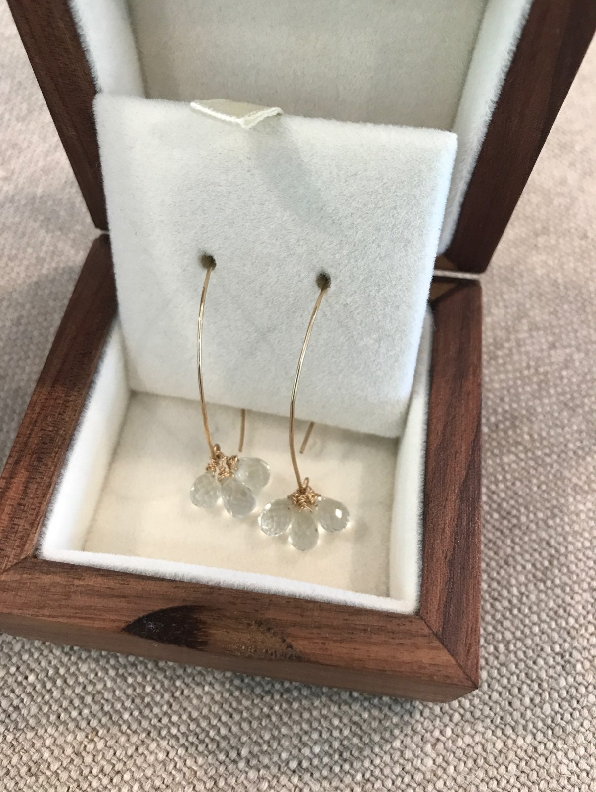 14k gold and faceted white topaz earring