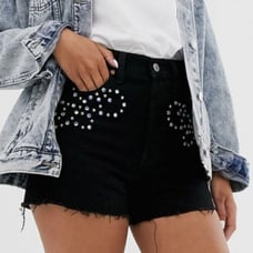 NWT Levi's Ribcage High Waisted Black Studded Denim Shorts Size 24