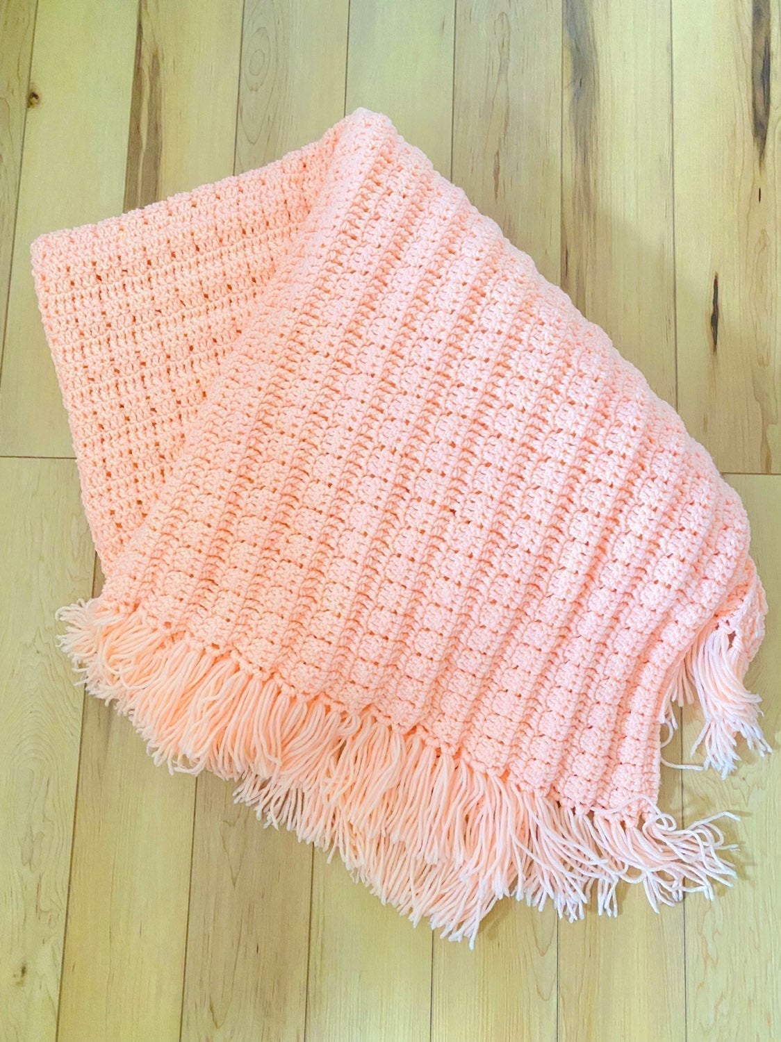 Homemade Peachy-Pink Crochet Throw