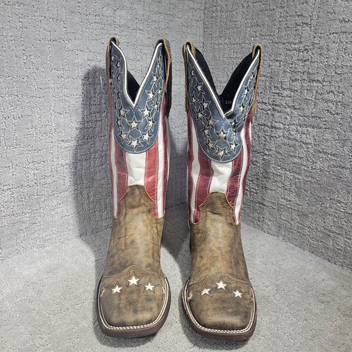 JB Dillon Men’s 8 D Square Toe Distressed American Flag Patriotic Cowboy Boots