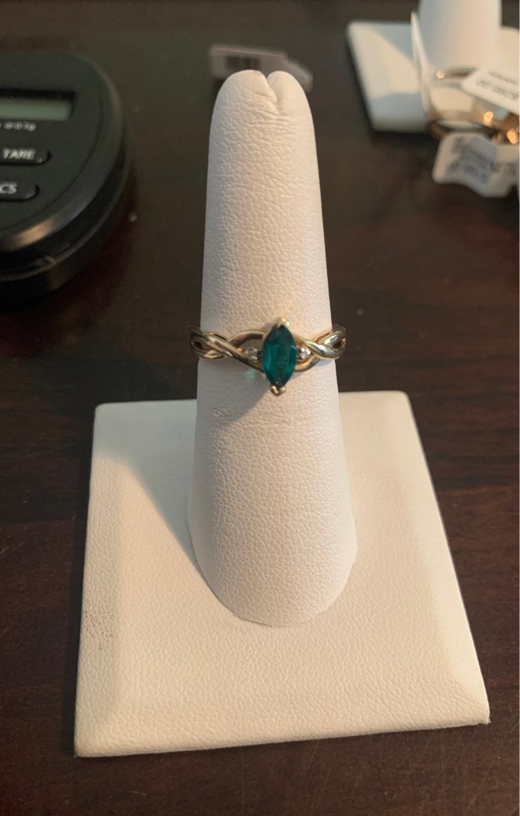 10k gold ring with green stone!