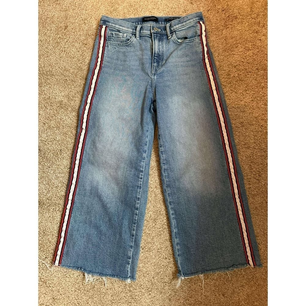 Banana Republic Wide-Leg Cropped Jeans with Side Stripe Detail Light Wash Denim