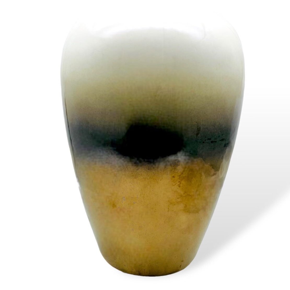 Modernist Ceramic Vase Artisan Pottery Cream with Golden Black Infuse Vintage
