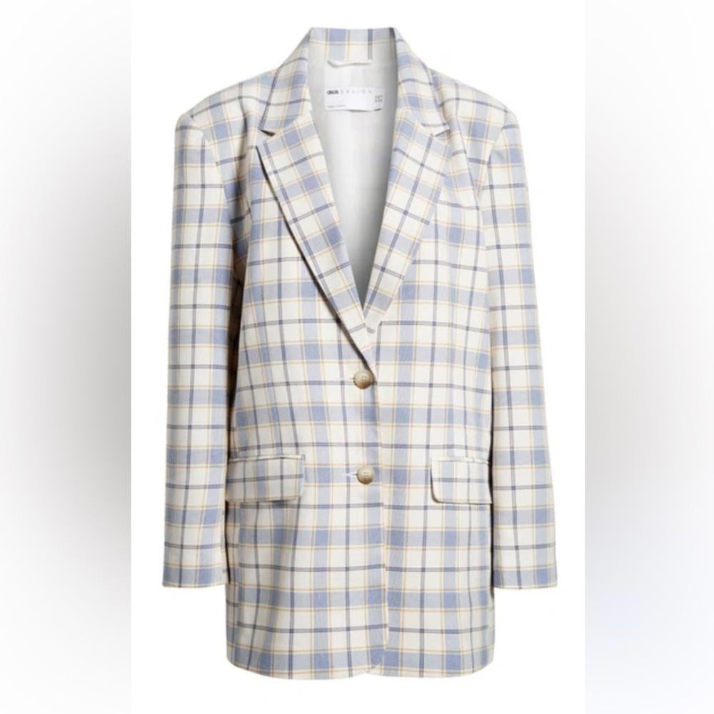 ASOS DESIGNS Slim Boy Light Blue Plaid Check Suit Blazer size 6