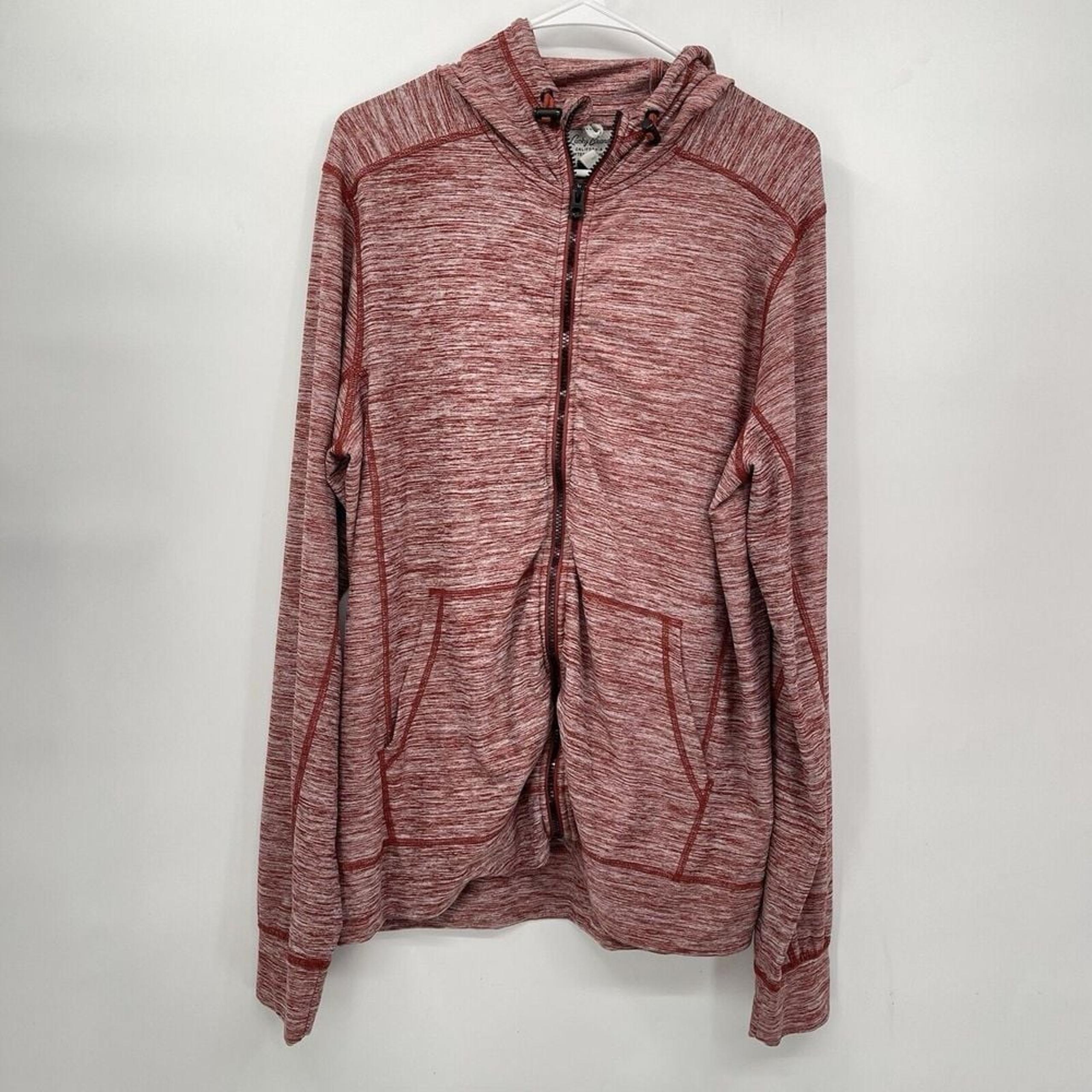 Lucky Brand Sweater Adult Large Red Hoodie Grey Label  Full Zip Jacket Men's