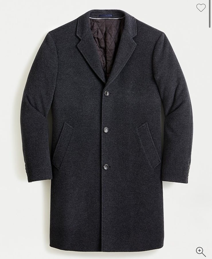 NEW MENS J.CREW LUDLOW TOPCOAT IN ITALIAN WOOL CASHMERE THINSULATE COAT CHARCOAL