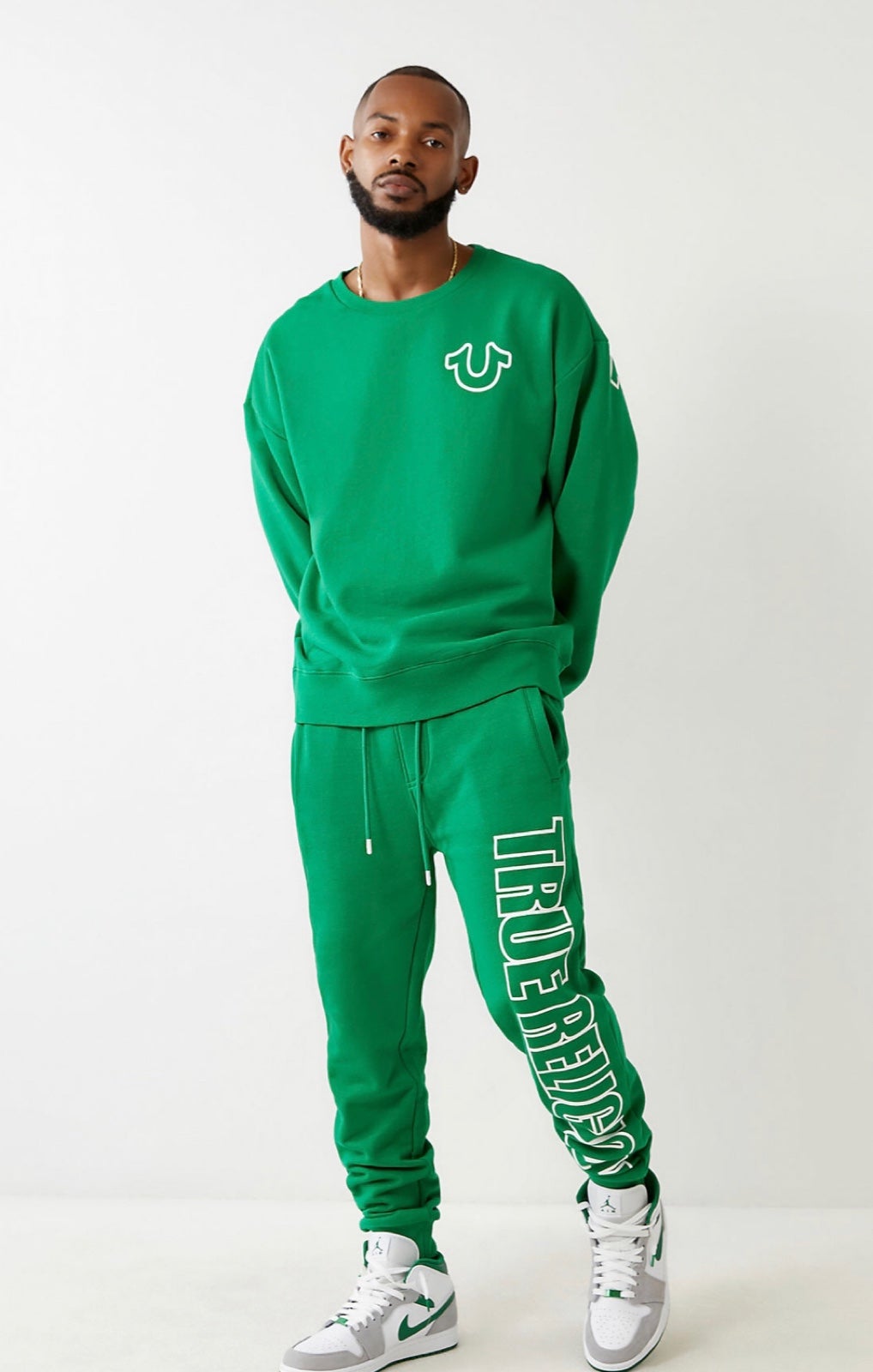 True Religion Full green set outfit Joggers + Tee shirt sweat sports Size Medium