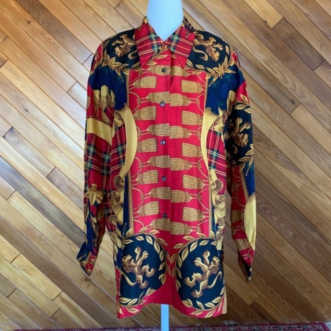 Vintage 90s Express Heraldry Silk Blouse