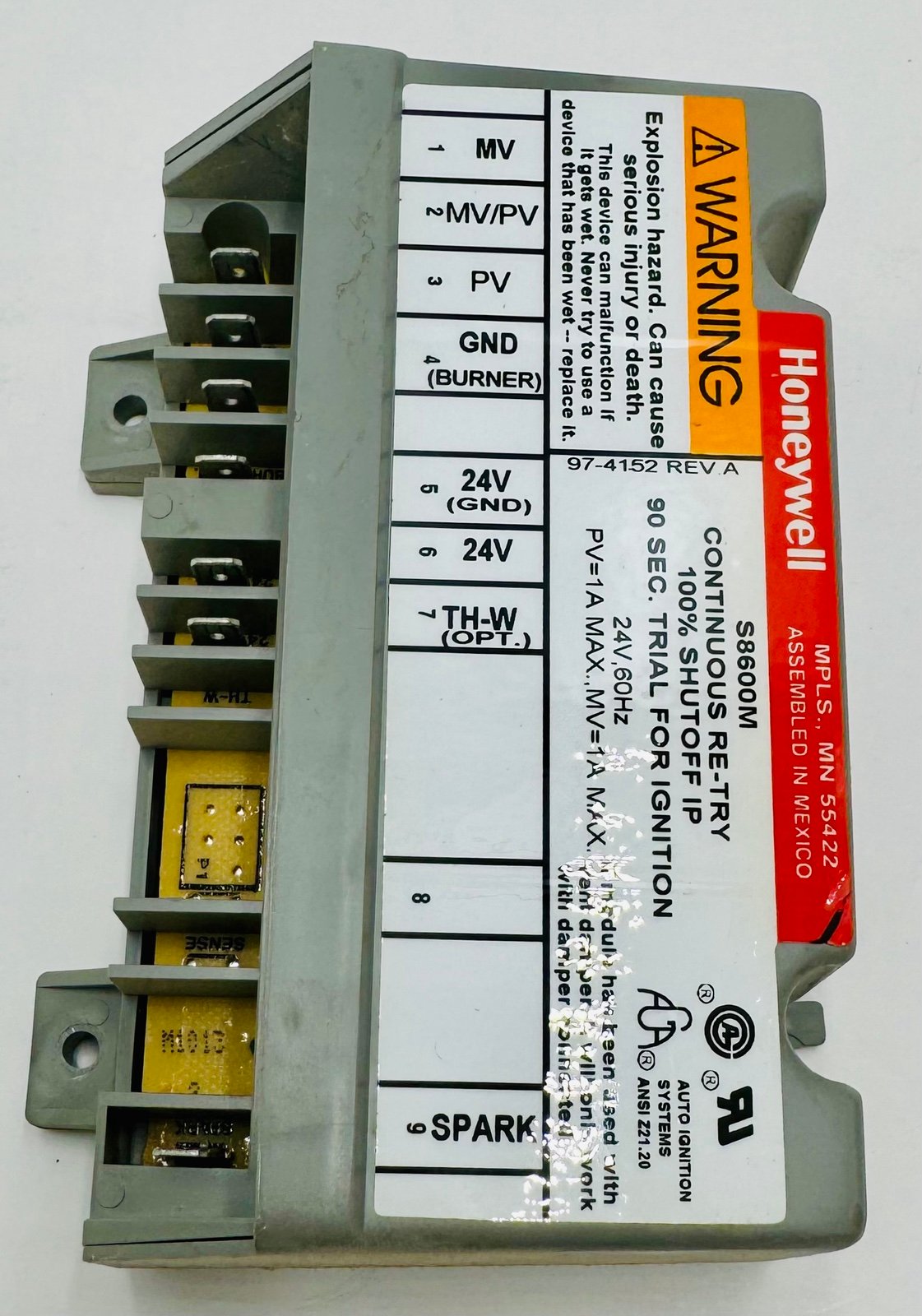 Honeywell S8600M Ignition Control Module Continuous Re-Try tested Water heater