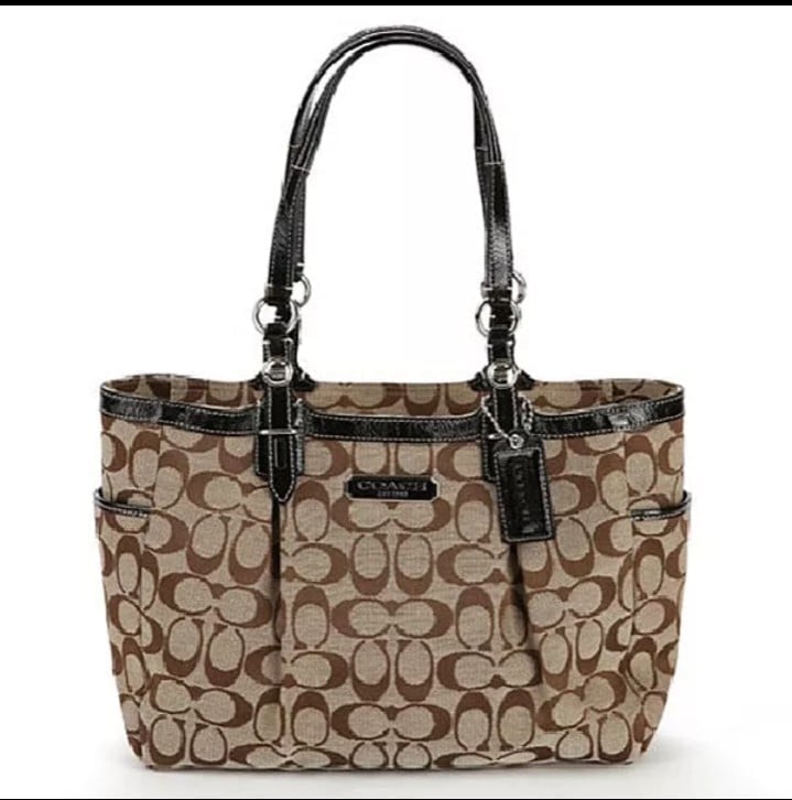 ❤️ COACH- SIGNATURE EAST WEST TOTE BAG - KHAKI/MAHOGANY❤️ VERY CLEAN!!