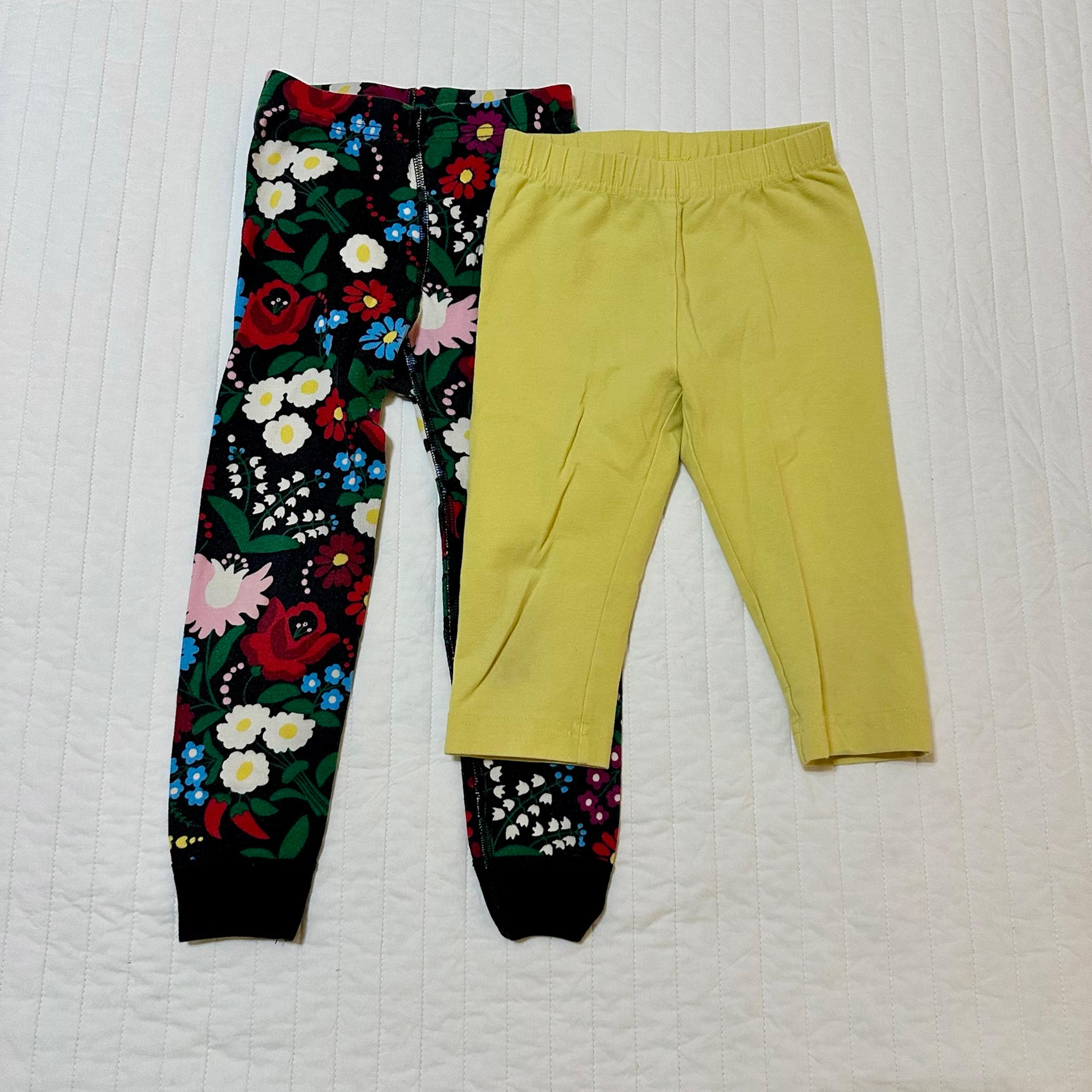 Hanna Andersson Set of 2 Leggings Yellow Cropped Floral Long Girls Size 100 US4