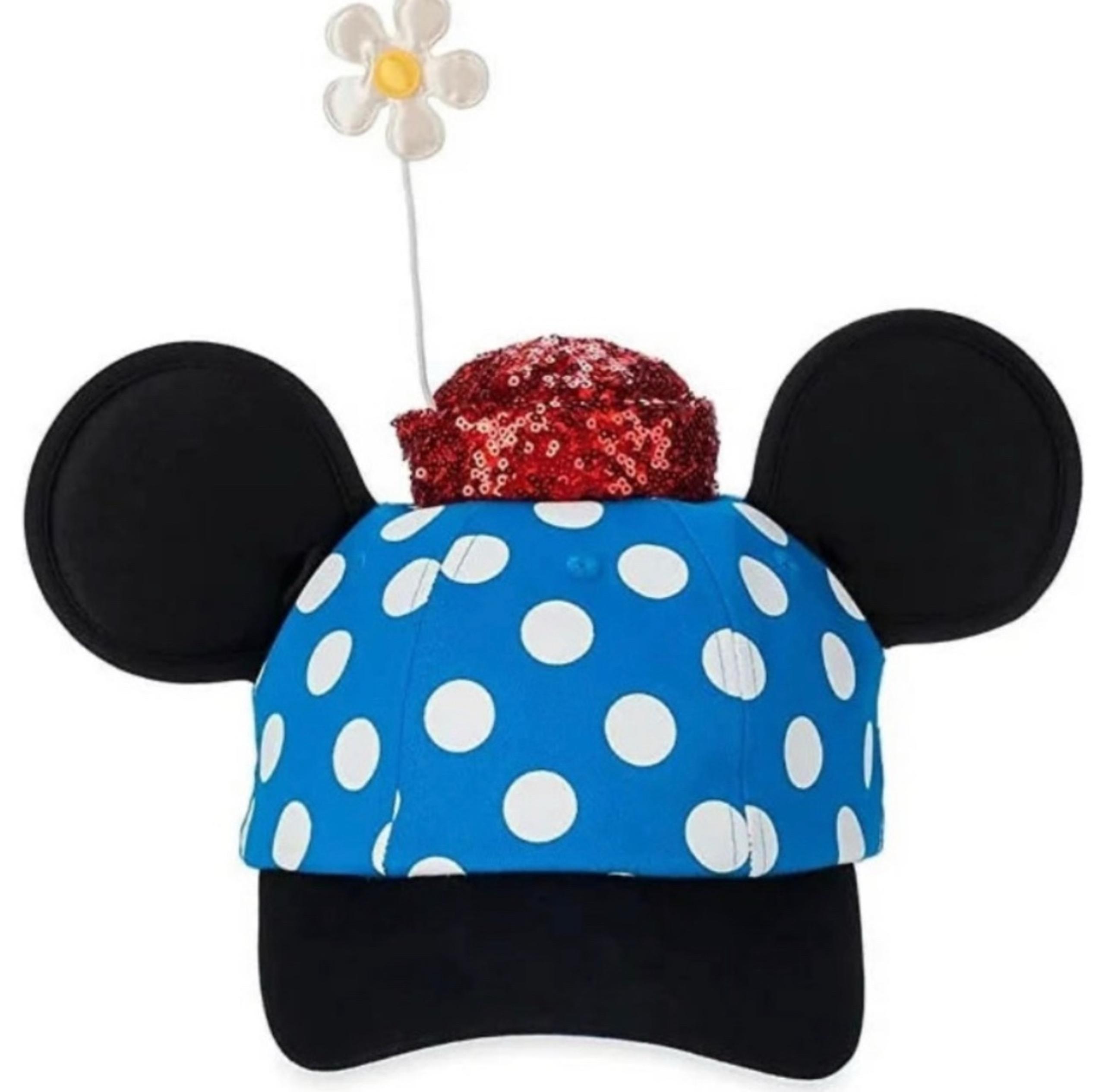 NWT Disney Parks Minnie Mouse Hat Blue Polka Dot w/Flower Ears
