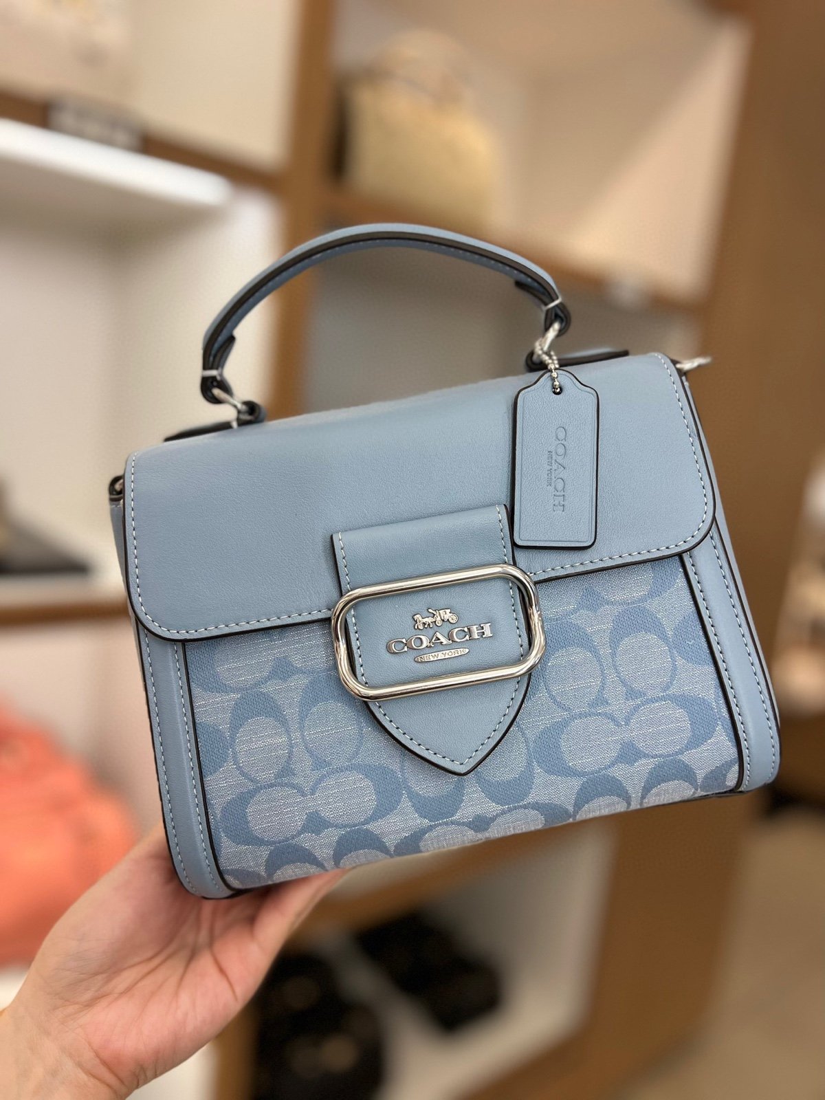 NWT！COACH MORGAN TOP HANDLE SATCHEL IN SIGNATURE CHAMBRAY（COACH CH142）