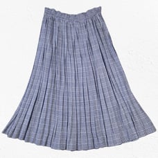 80s Vintage Blue White Plaid Liz Sport Linen Blend Pleated Midi Skirt Size 10