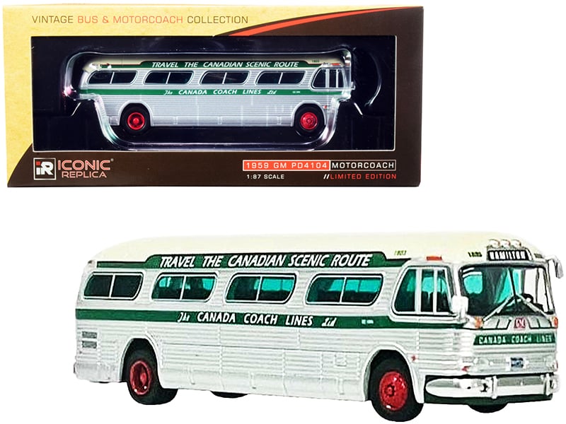 1959 GM PD4104 Motorcoach Bus Hamilton Canada Coach Lines Silver and Cream w