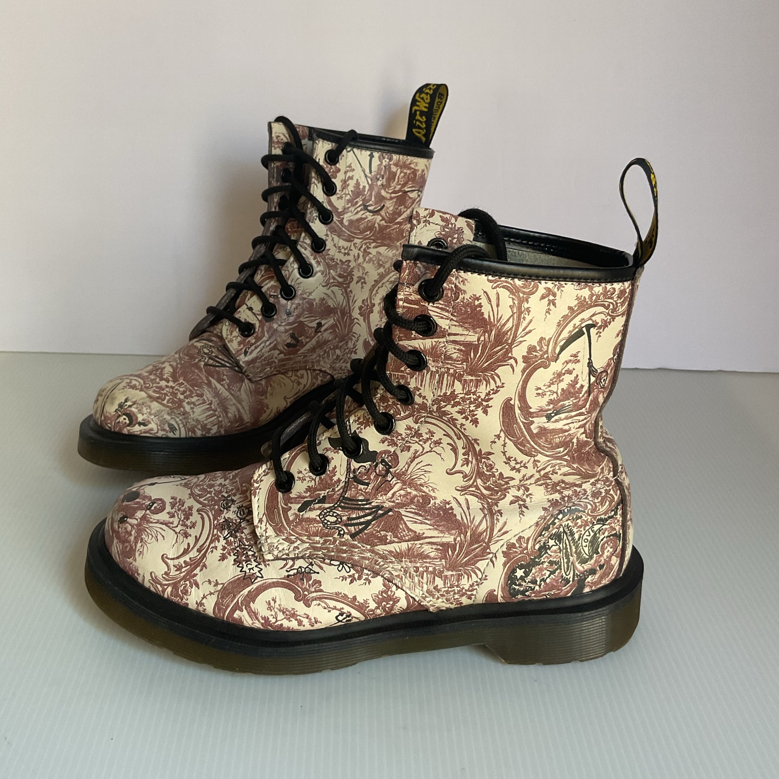Dr. Martens 1460 Vandalised Jouy Boots Cherry Red on White Women’s US 6 Botas