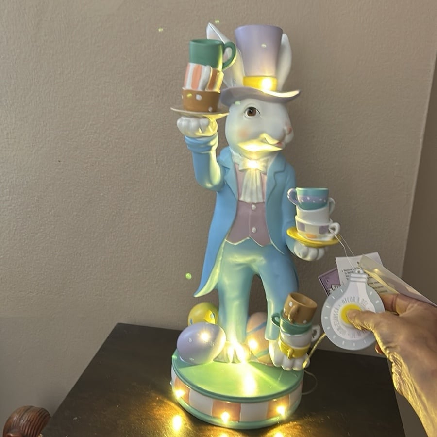 Top hat & Tail Light Up Bunny Rabbit Mad hatter Figurine New Easter Eggs Cups